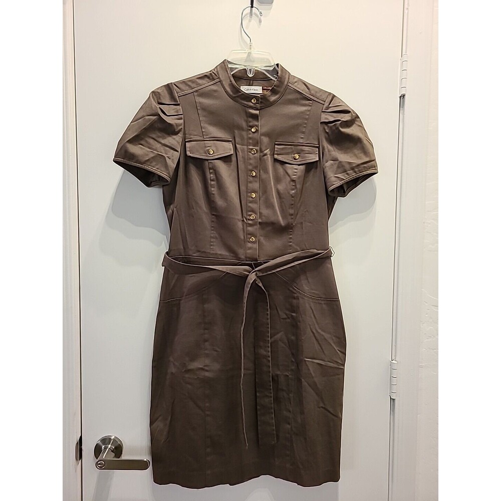 Calvin Klein Brown Short Sleeve Midi Shirt Dress